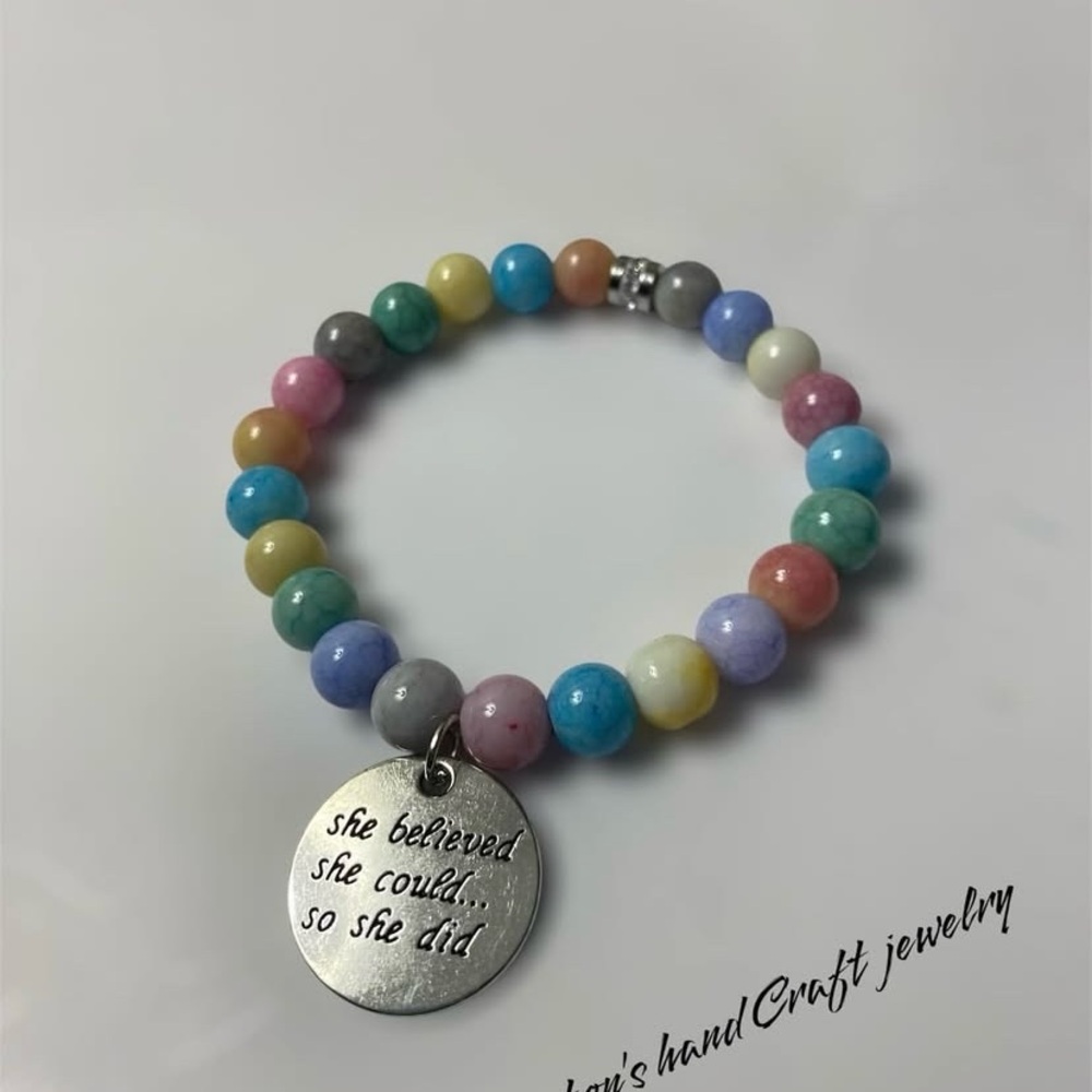 Pastel Beaded Bracelet with Silver Charm